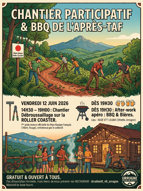 Chantier trail + BBQ – Roller Coaster, Urrugne (Collectif VTT Urrugne)